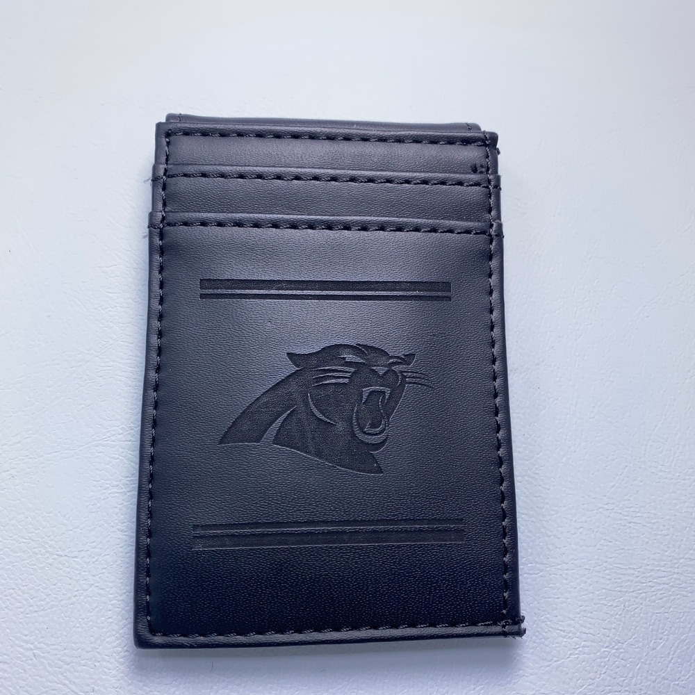 NFL Mens OS Black Carolina Panthers Logo Magnetic Money Clip Card Holder Wallet